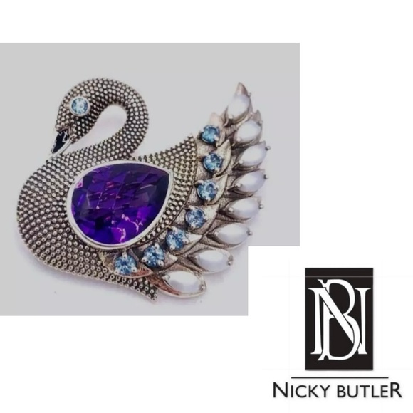 🌟NICKY BUTLER 925 Sterling Silver Purple Quartz Doublet Swan Pin Brooch NEW NB - Picture 4 of 11